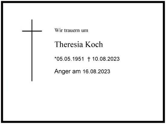 Traueranzeige von Theresia Koch 