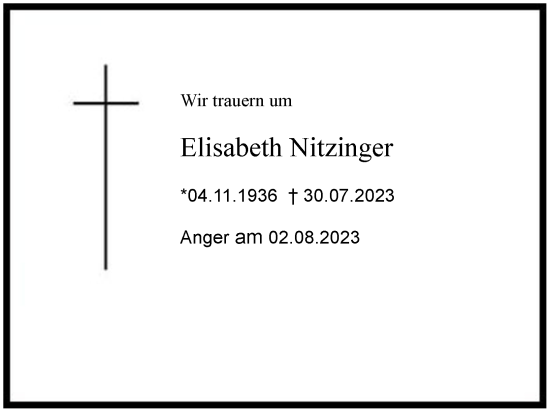 Traueranzeige von Elisabeth Nitzinger 