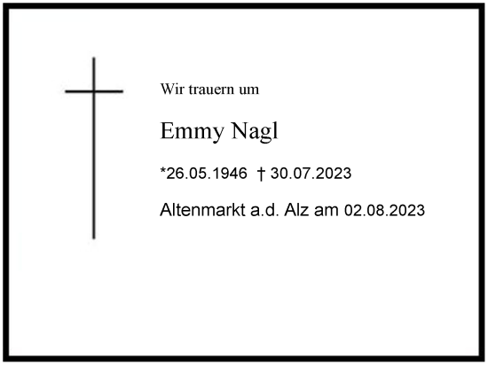 Traueranzeige von Emmy Nagl 