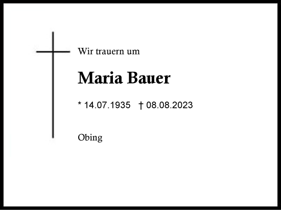 Traueranzeige von Maria Bauer von Traunstein