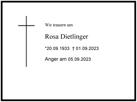 Traueranzeige von Rosa Dietlinger 