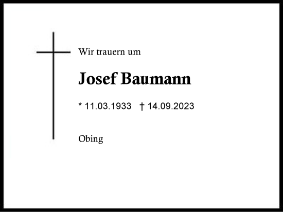 Traueranzeige von Josef Baumann von Traunstein