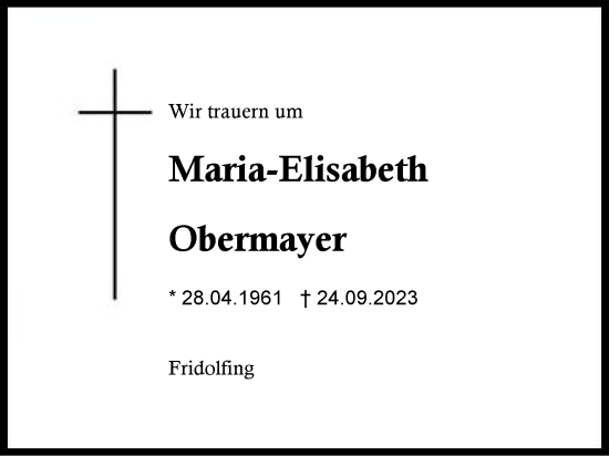 Traueranzeige von Maria-Elisabeth Obermayer von Traunstein