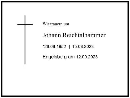 Traueranzeige von Johann Reichtalhammer 