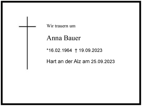 Traueranzeige von Anna Bauer 