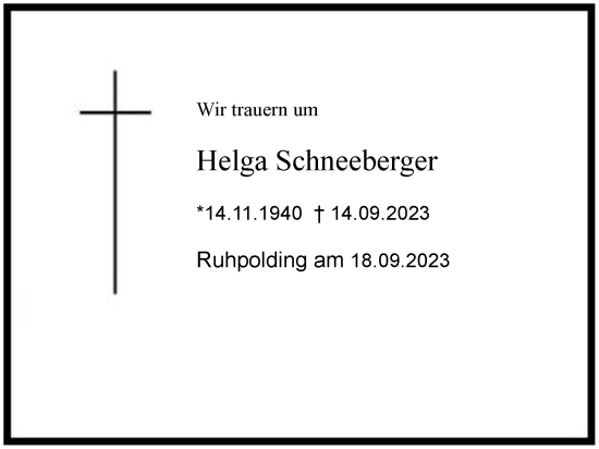 Traueranzeige von Helga Schneeberger 