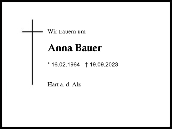 Traueranzeige von Anna Bauer von Traunstein