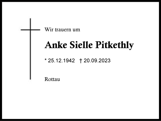 Traueranzeige von Anke Sielle Pitkethly von Region Chiemgau