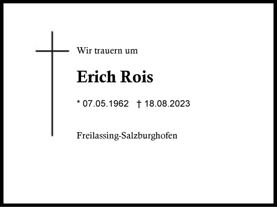 Traueranzeige von Erich Rois von Region Berchtesgadener Land