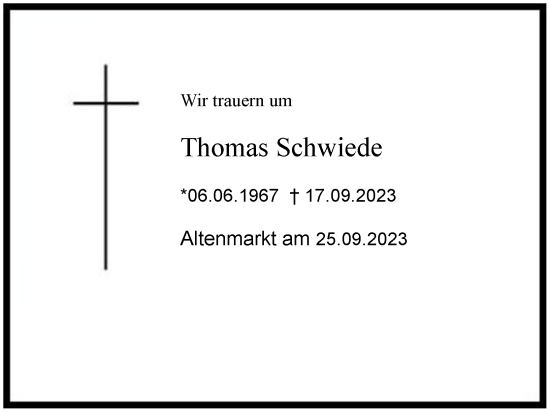 Traueranzeige von Thomas Schwiede 