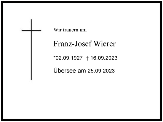 Traueranzeige von Franz-Josef Wierer 