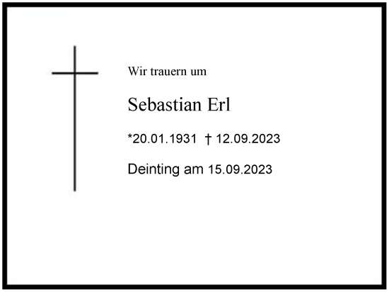 Traueranzeige von Sebastian Erl 