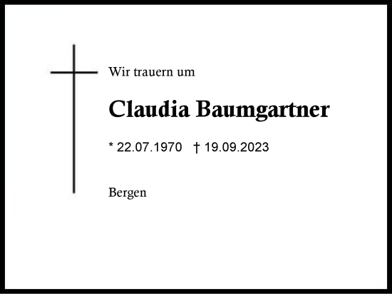 Traueranzeige von Claudia Baumgartner von Region Chiemgau