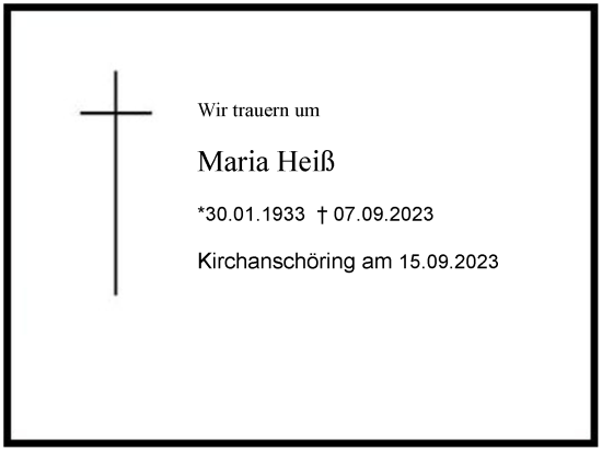 Traueranzeige von Maria Heiß 