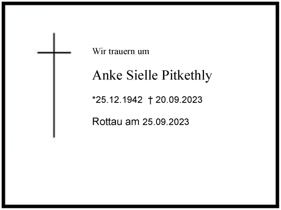 Traueranzeige von Anke Sielle Pitkethly 