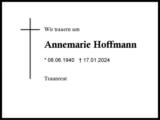 Traueranzeige von Annemarie Hoffmann von Traunstein