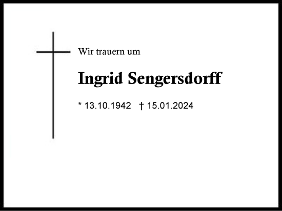 Traueranzeige von Ingrid Sengersdorff von Region Chiemgau