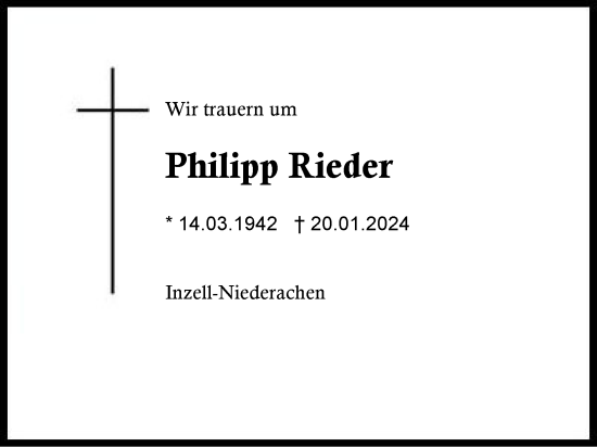 Traueranzeige von Philipp Rieder von Region Chiemgau