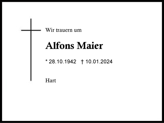 Traueranzeige von Alfons Maier von Region Chiemgau