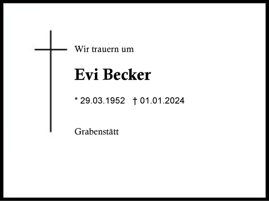 Traueranzeige von Evi Becker von Region Chiemgau