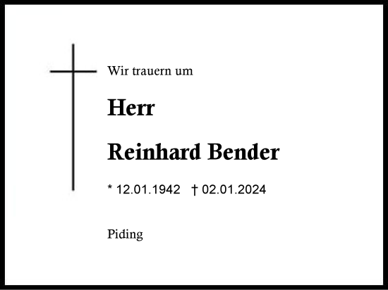 Traueranzeige von Reinhard Bender von Region Berchtesgadener Land