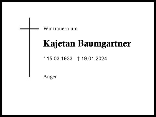 Traueranzeige von Kajetan Baumgartner von Region Berchtesgadener Land