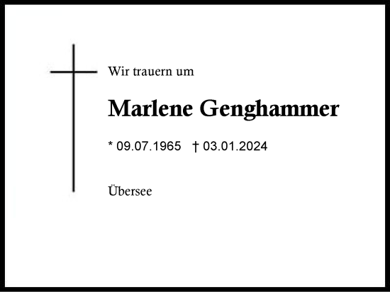 Traueranzeige von Marlene Genghammer von Region Chiemgau