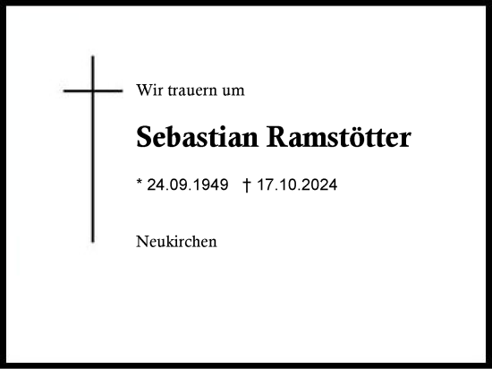 Traueranzeige von Sebastian Ramstötter von Region Chiemgau