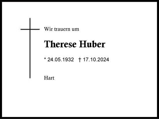 Traueranzeige von Therese Huber von Region Chiemgau