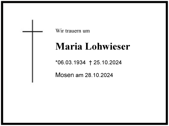 Traueranzeige von Maria Lohwieser von Region Chiemgau