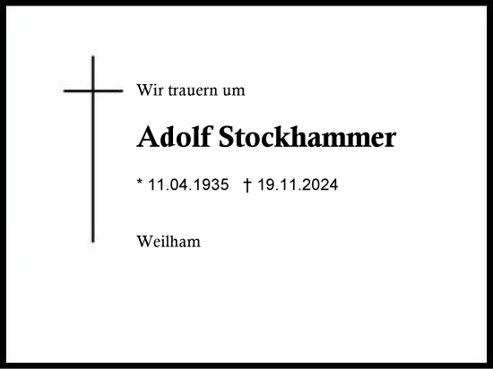 Traueranzeige von Adolf Stockhammer von Traunstein