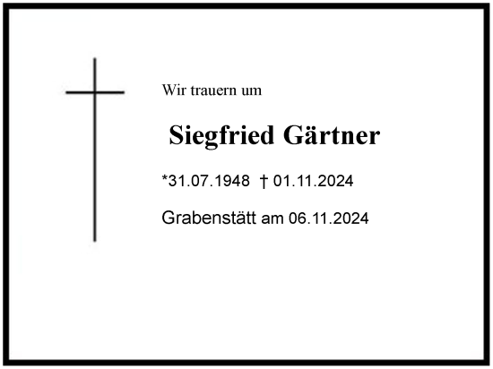 Traueranzeige von Siegfried Gärtner von Region Chiemgau