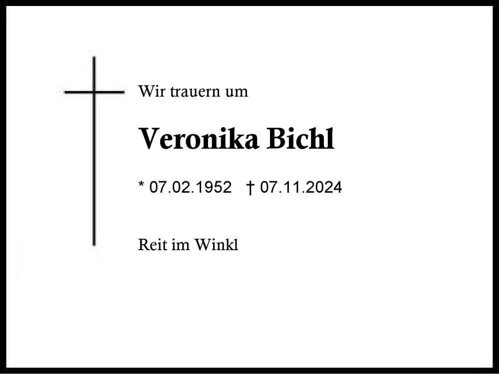  Traueranzeige für Veronika Bichl vom 09.11.2024 aus Region Chiemgau