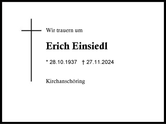 Traueranzeige von Erich Einsiedl von Traunstein