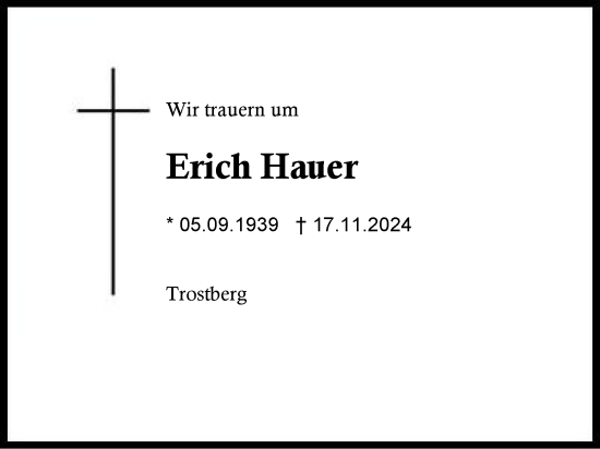 Traueranzeige von Erich Hauer von Traunstein