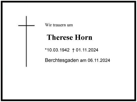 Traueranzeige von Therese Horn von Region Berchtesgadener Land