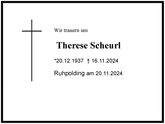 Traueranzeige von Therese Scheurl von Region Chiemgau