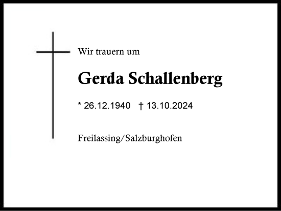 Traueranzeige von Gerda Schallenberg von Region Berchtesgadener Land