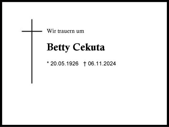 Traueranzeige von Betty Cekuta von Region Chiemgau