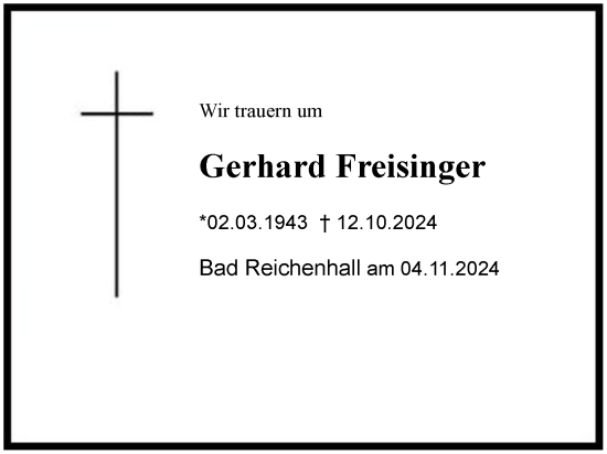 Traueranzeige von Gerhard Freisinger von Region Berchtesgadener Land