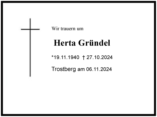 Traueranzeige von Herta Gründel von Region Chiemgau