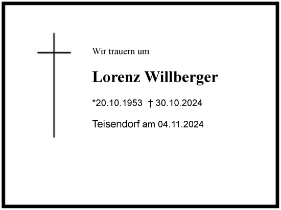 Traueranzeige von Lorenz Willberger von Region Berchtesgadener Land