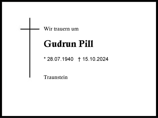 Traueranzeige von Gudrun Pill von Region Chiemgau