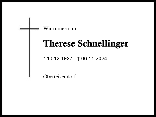 Traueranzeige von Therese Schnellinger von Region Chiemgau