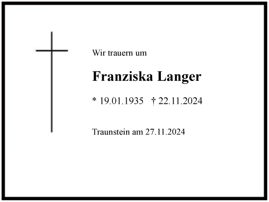 Traueranzeige von Franziska Langer von Region Chiemgau