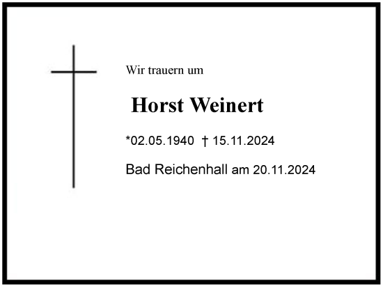 Traueranzeige von Horst Weinert von Region Berchtesgadener Land