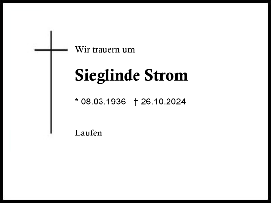 Traueranzeige von Sieglinde Strom von Traunstein