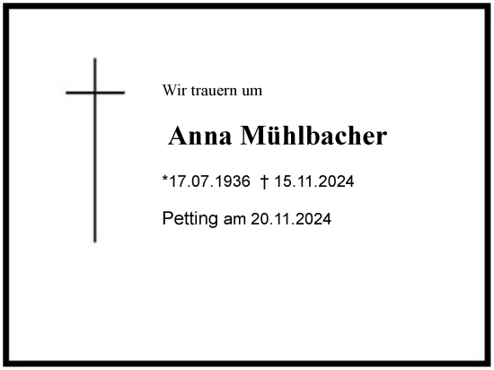 Traueranzeige von Anna Mühlbacher von Region Chiemgau