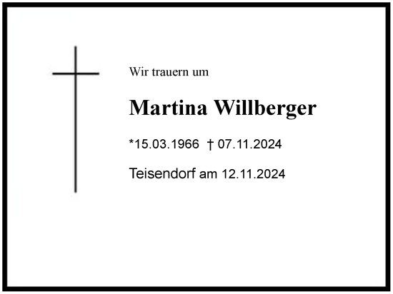 Traueranzeige von Martina Willberger von Region Berchtesgadener Land