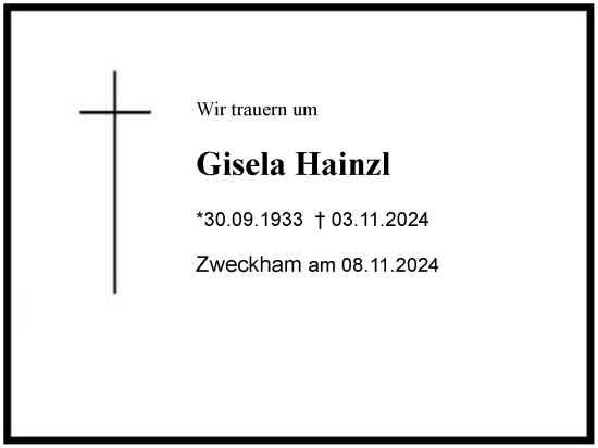 Traueranzeige von Gisela Hainzl von Region Chiemgau